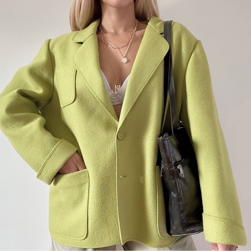 Vintage Designer Wool Green Weinberg paris Auckie Sanft Oversized Blazer jacket - Picture 2 of 8